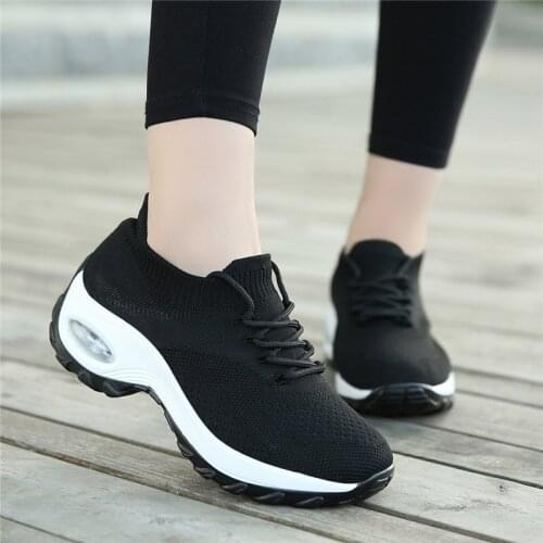 Casual Shoes Women Lace-Up Sock Shoes Comfortable Platform Sneakers 2021 Ladies Chunky Lightweight White Shoes For Calzado Mujer