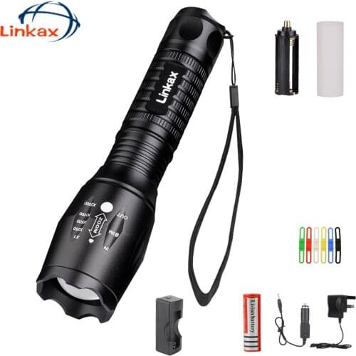 Linkax XML T6 LED Flashlight 18650 Torch Lamp Light 5-Modes Adjustable LED Flash Light Lamp Torch Antorcha Flash lighting