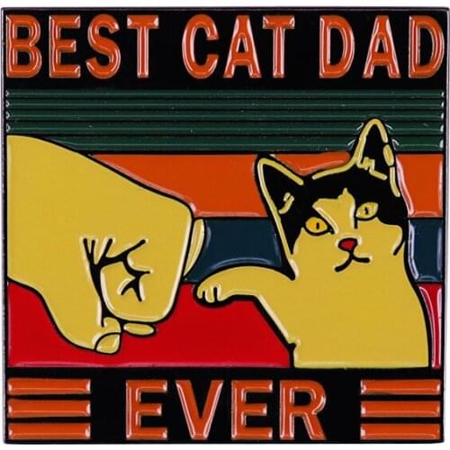 Best Cat Dad brooch retro illustration badge funny human and animal punch pin
