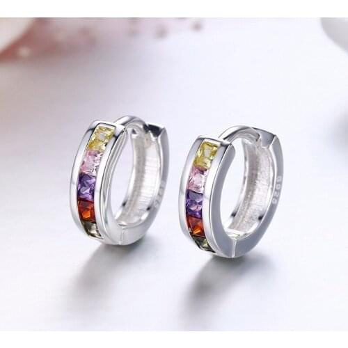 Cute 925 Sterling Silver Square Color CZ Circle Small Loop Huggies Hoop Earrings For Women Jewelry Kids Baby Girls Toddler Arose