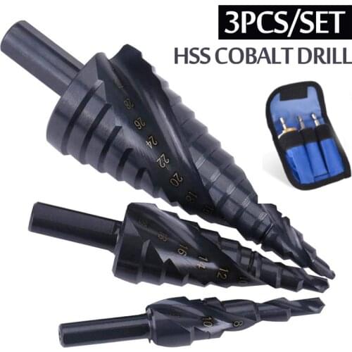 3PCS 4-32MM HSS Cobalt Step Drill Bit Set Nitrogen High Speed Steel Spiral for Metal Cone Triangle Shank Hole Metal Drills Tools