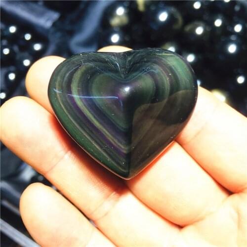 Natural Rainbow Obsidian Cat Eyes Quartz Crystal Heart Stones Healing Quartz Crystals And Minerals Specimen Decor Gift 1pc