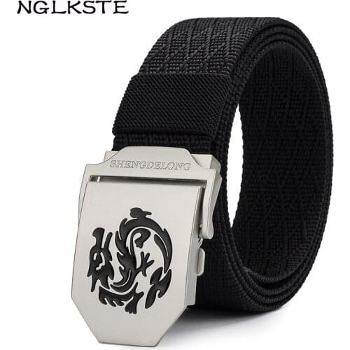 NGLKSTE Mens nylon belts alloy buckle outdoor tactical belt Chinese dragon icon jeans belts Designer Unisex belt canvas straps