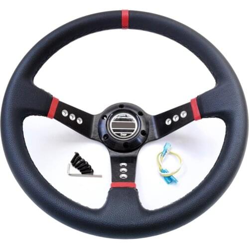 Seilonthy 14inch/350mm PVC Leather Steering Wheel Aluminum Spoke Drift Sport Steering Wheels