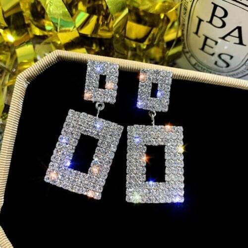 2021 Rhinestone Earrings, female, European and American Square Earrings, Korean jewelry, versatile temperament, earrings, female