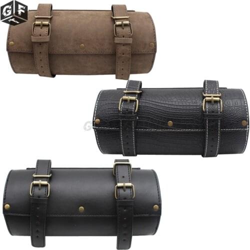 Universal Motorcycle Front Fork Tool Bag Handlebar Saddlebag Roll Barrel Racing Tail Storage PU Leather Bags For Harley XL Dyna