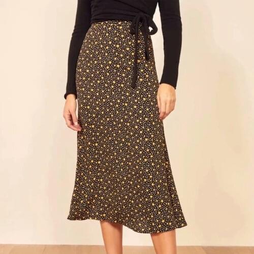 2021 Spring Summer Women Skirt Slim Retro floral A-line High Waist Middle length Skirts Ladies zipper elegance Midi Skirts Mujer