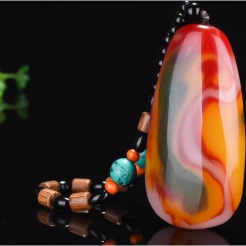 Jewelry Pure Natural Colorful Jade Carving Big Drop Pendant Tricolor Jade Bead Necklace Send Certificate Can Do Hand Play