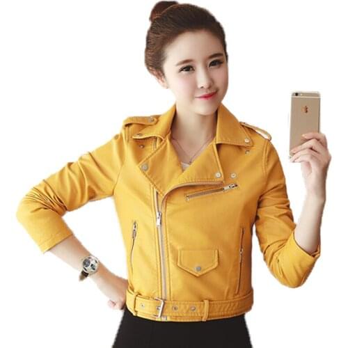 2021 Spring Autumn Women Leather Jackets Soft Pu Faux Leather Coats Slim Short Design Turn Down Collar Motorcycle Jacket