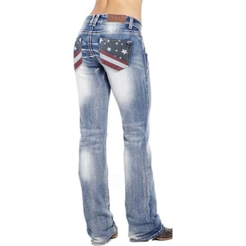 American Flag Stretch Washed Bootcut Women Jeans Slim Straight Pants Casual High Waist Denim Trousers for Women d88