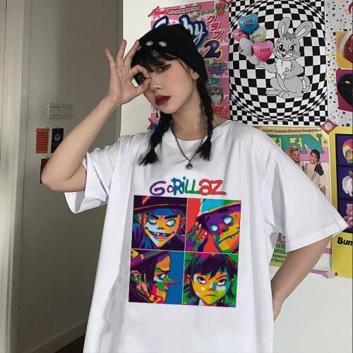 Women T-shirts Summer Music Band Gorillaz Hip Hop Fashion Harajuku Streetwear Tops Shirt Casual Short Sleeve Oversized T Shirt