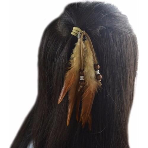 1 PC Black Brown Feather Hair Braid Tribal Festival Hair Extension Women Boho Wedding Party Hairwear Head Jewelry Accessories