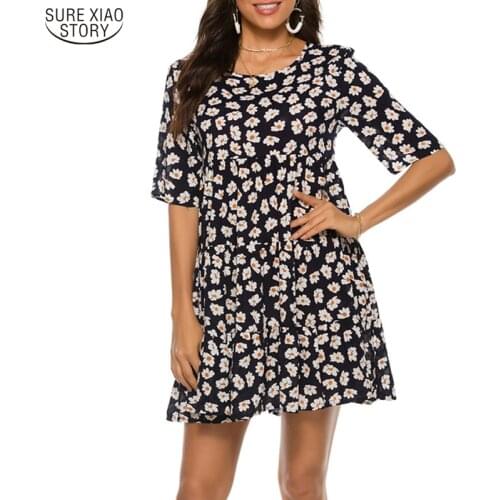 Sexy Chiffon Floral Party Dress 2021 French Summer Short Sleeve Mini Dress Print O Neck A Line Female Dresses Robe Femme 14130