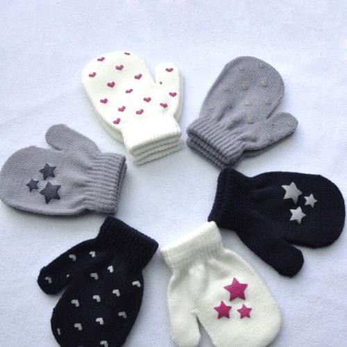 1 Pair Toddler Kids Dot Star Heart Pattern Glovers Mittens Boys Girls Soft Knitting Warm Gloves