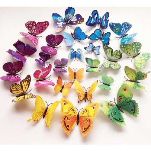 12Pc 3D Butterflies On The Wall Stickers Home Decor Wall Poster Art Adhesive Sticker Wedding Vinyl Wall Decals Fridge Magnets