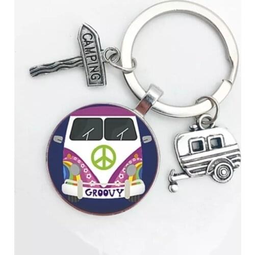 2021 New Style Hippie Peace Sign Van Bus Keychain Fashion Men And Women Wallet Bag Car Pendant Keychain Ring Holder Jewelry