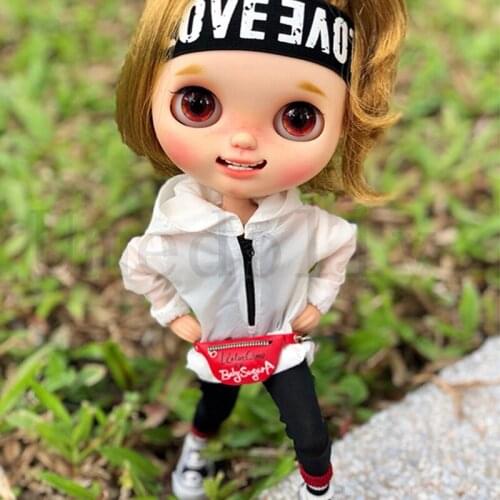 3PCS/SET Fashion Transparent Windbreaker + Tight Pants + Hair Band for 1/6 Azone S, OB24, Blyth Doll Outfits Clothes Accessories