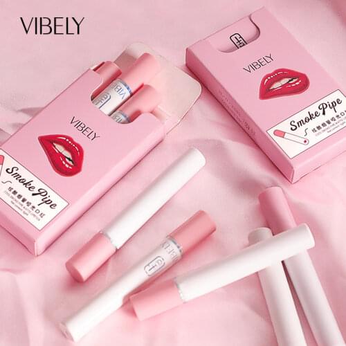 4Pcs/set Cigarette Shape Smoke Tube Lipstick Matte Waterproof Long-lasting Nonstick Cup Velvet Red Sexy Lip Tint Cosmetics Set
