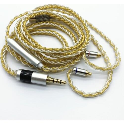 8 core cable MMCX UE900 IE80 0.78MM QDC A2DC IM50 TF10 KZ0.75MM single crystal copper silver plated cable with mic 1.2meter