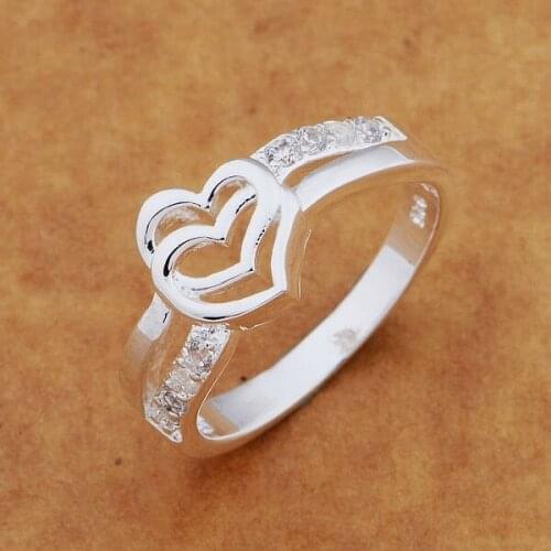 AR569 Pretty Silver Color Ring, Fashion Silver Color Fashion Jewelry, Double Heart /awyajofa Bnqakexa