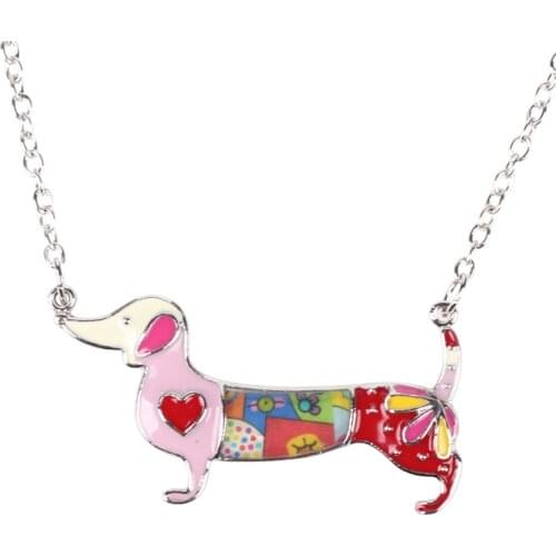 Bonsny 2017 New Design Colorful Statement Enamel Dachshund Dog Choker Necklace Women Chain Collar Pendant Gifts Fashion Jewelry