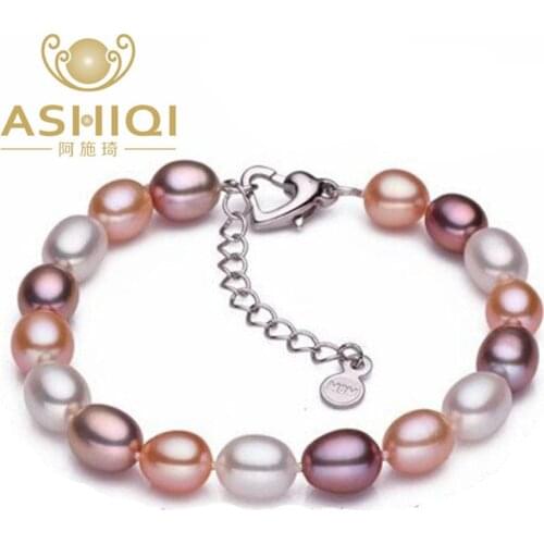 ASHIQI Genuine Multi Freshwater Pearl Bracelets Natural Pearl 6-7mm Charm bead for women jewelry gift
