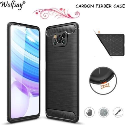 Carbon Fiber Cover For Xiaomi Poco X3 NFC Case Rubber Silicon Shockproof Case For Xiaomi Poco X3 M3 Case For Xiaomi Poco X3 NFC