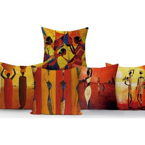 Decorative Throw Pillows Case African Style Oil Painting Good Life Pattern Polyester Sofa Cushion Cover for Home Living Room