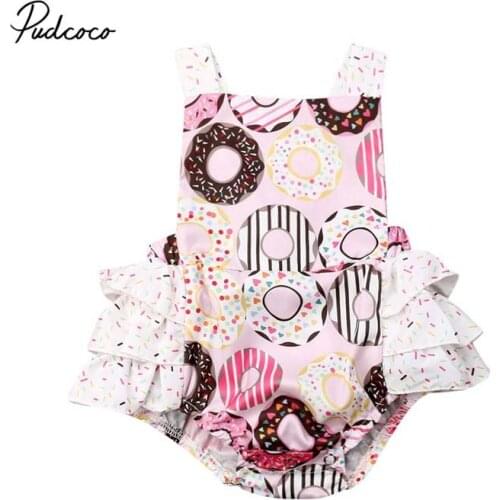 2019 Baby Summer Clothing Newborn Baby Girls Sweets Donuts Bodysuit Sleeveless Jumpsuit Outfits Backless Sunsuit Clothes Set