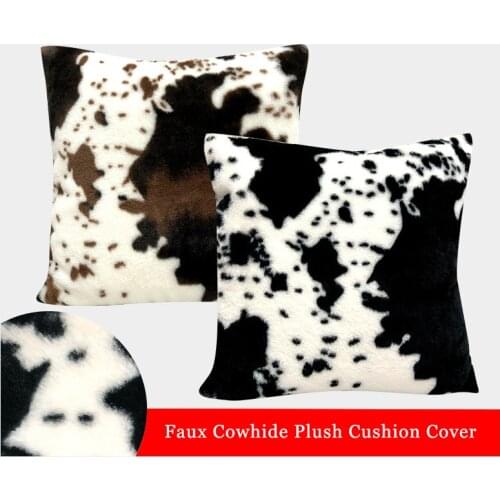Home Decor Faux Fur Sofa Cushion Cover Set Imitation Cowhide Pillowcase Animal Pattern Plush Pillow Cover Car Seat 45x45cm