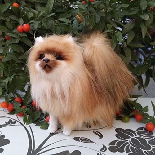 Fancytrader Handmade Emulated Pomeranian Dog Toy Made of Plastic and Fur Nice Gifts Home Decoration Props 23cmX20cm