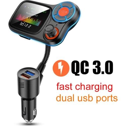 Bluetooth FM Transmitter,Wireless Radio Adapter Hands-Free Car Kit with 1.8 Inch Display, QC3.0 and Smart 2.4A Dual USB Ports