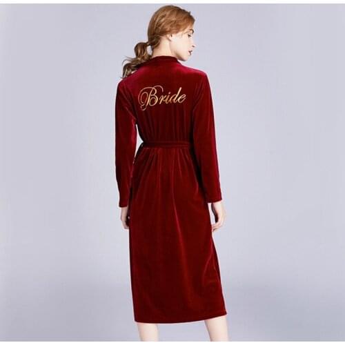 New Embroidery Bride Makeup Robe Velour Women Kimono Bathrobe Sexy Sleepwear Wedding Bridesmaid Dressing Gown Casual Nightdress