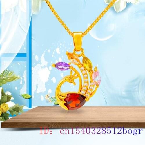 Crystal Phoenix Pendant Gifts Chalcedony Jewelry Zircon Amulet Natural Fashion Necklace 925 Silver Women Charm