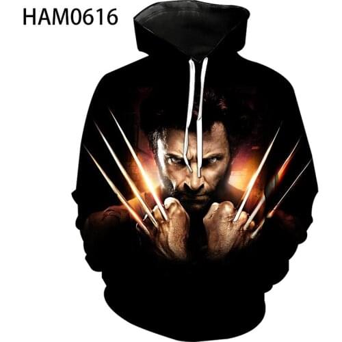 Wolverine mens spring and autumn Hoodie Boys and girls 3D printing creative versatile fashion cool Sweatshirt long sleeve