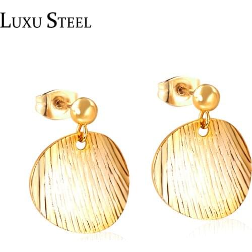 LUXUSTEEL Statement Jewelry Round Shape Drop Earrings Stainless Steel Gold Color Dangle Accessories Party Bijoux Collier
