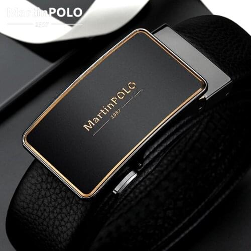 MARTINPOLO Mens Business Casual Belt Width 3.5cm Product Belt Mens Genuine Leather Automatic Buckle Cowhide Belt MP05303P