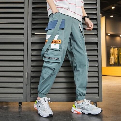 2020 New Casual Jogger Pants Men Streetwear Ribbon Side-pocket Mens Harem Pants Trousers Men ABZ651