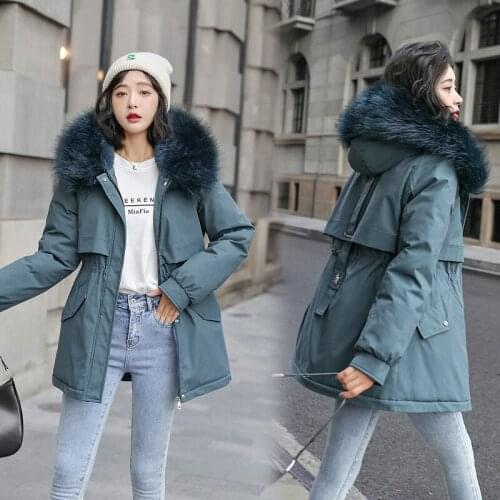 2021 New Fashion Long Winter Coat Women Clothing Wool Liner Hooded Parkas Slim With Fur Collar Warm Winter Jacket Women