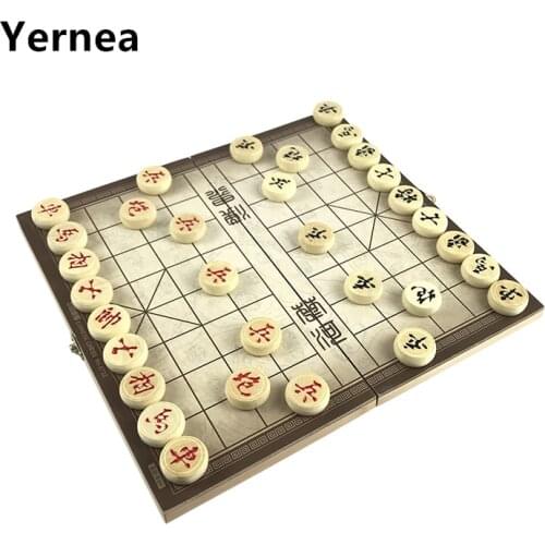 New Wooden Chinese Chess Set Foldable Board Games 29.5*27.5*1.3 CM Chinese Boxed Chess Game Basswood Pieces Gift Yernea