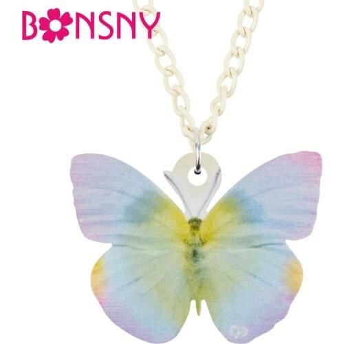 Bonsny Acrylic Morphidae Butterfly Necklace Choker Animal Aesthetic Pendant Jewelry For Women Girls Lover Fashion Gift Charms