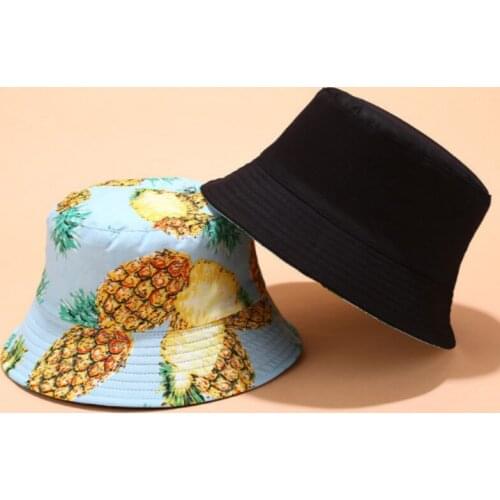 Printed Pineapple Bucket Hat Hip Hop Cotton Outdoor Sports Fruit Reversible Fishing Cap Men Fishermen Sun Hat Bob Beach Panama