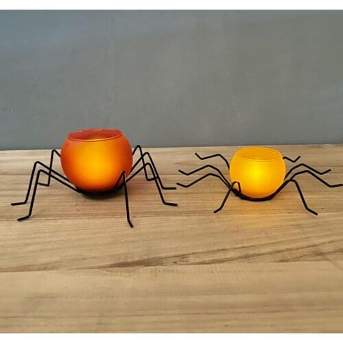 Halloween Candle Holder Wrought Iron Spider Glass Candle Holder Home Halloween Party Table Decoration Art Desktop Ornaments