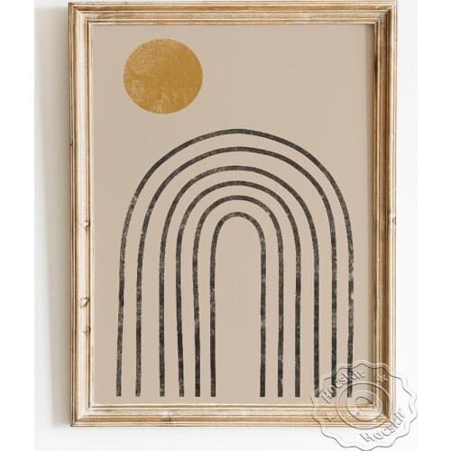 Black Line Rainbow Poster, Abstract Sun Canvas Painting, Minimalism Natural Scenery Wall Stickers, Room Aesthetic Home Decor