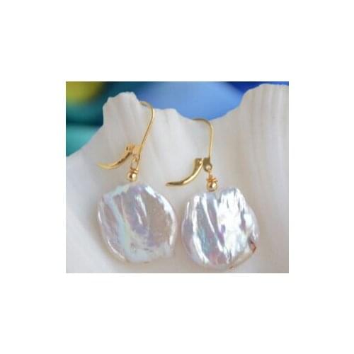 Huge white coin baroque keshi reborn pearl dangle earring discount 40