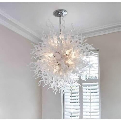 Modern Led Chandelier White Round Ball Chandeliers 40inch Restaurant Simple Creative Design Murano Glass Hanging Light Fixture