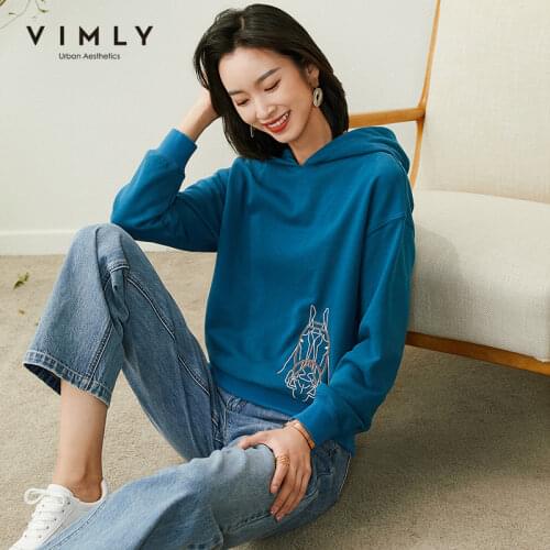 Vimly 2021 Spring Printed Sweatshirts For Women Fashion Hooded Long Sleeve Hoodies Female Pullover Autumn Clohtes Tops F6153