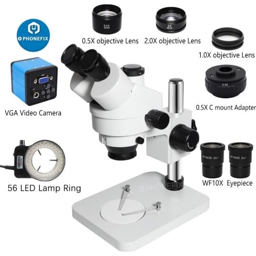 3.5X-90X Simul-Focal Stereo Microscopio Trinocular Microscope 38MP VGA HDMI Video Digital Camera 56-LED Light for Phone Repair