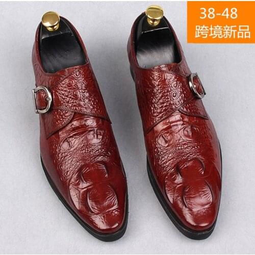 New Large Crocodile Leather Shoes Men Buckle Crocodile Wedding Dress Shoes Breathable Zapatos De Hombre Mens Driving Shoes
