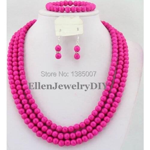 Hot Pink African Jewelry Set Nigerian African Wedding Beads Jewelry Set Beads Necklace Set W6623